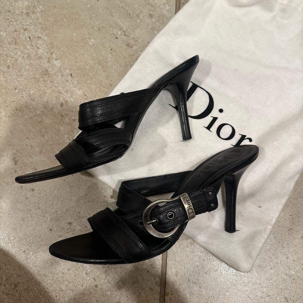 Vintage Dior Black Leather Buckle Heels